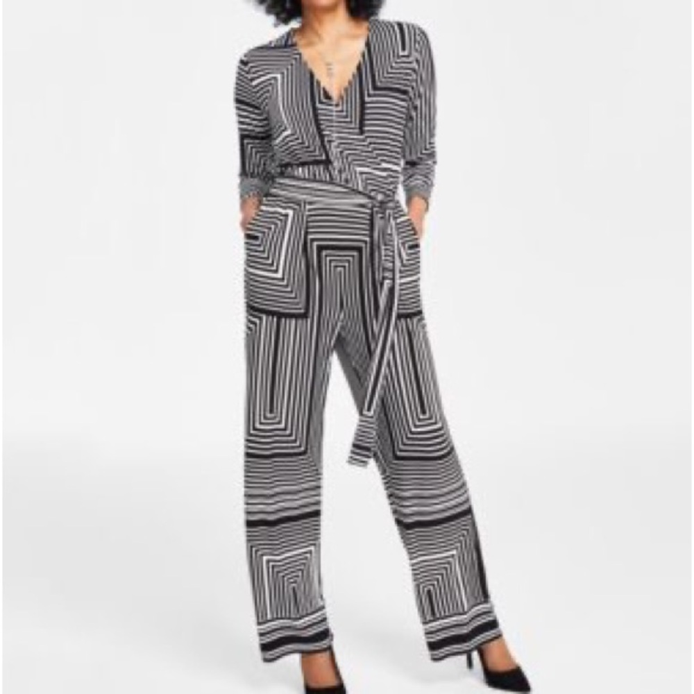 INC International Concepts Black and White Geometric Jumpsuit